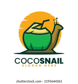 Vector Logo Illustration Coconut Snail Simple Mascot Style.