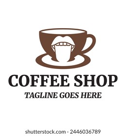 Vector logo illustration of a coffee cup and lips