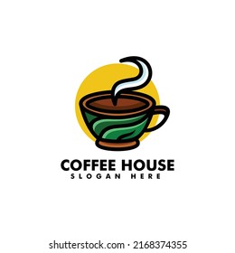 Vector Logo Illustration Coffee House Simple Mascot Style.