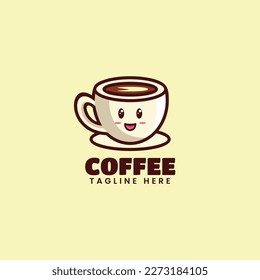 Vector Logo Illustration Coffee Mascot Cartoon Style.