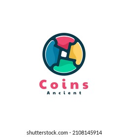 Vector Logo Illustration Coins Simple Mascot Style.