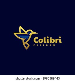 Vector Logo Illustration Colibri Flying Line Art Style.