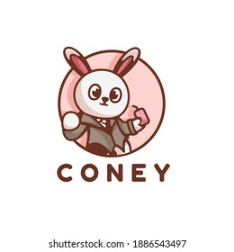Vector Logo Illustration Coney Mascot Cartoon Style.