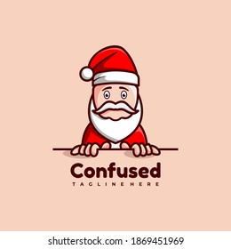 Vector Logo Illustration Confused Cute Cartoon Style.