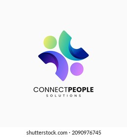 Vector Logo Illustration Connect People Gradient Colorful Style.