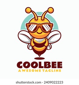 Vector Logo Illustration Cool Bee Mascot Cartoon Style.