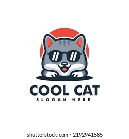 Vector Logo Illustration Cool Cat Mascot Cartoon Style.