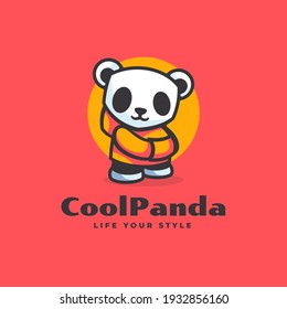 Vector Logo Illustration Cool Panda Simple Mascot Style.