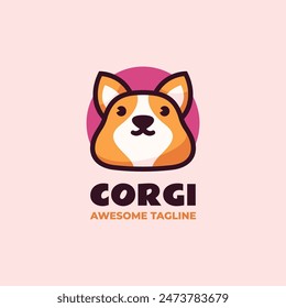 Vector Logo Illustration Corgi Dog Simple Mascot Style.