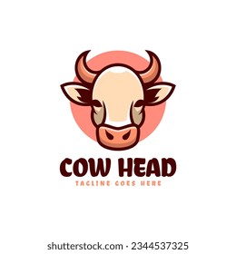 Vector Logo Illustration Cow Head Simple Mascot Style.