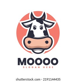 Vector Logo Illustration Cow Mascot Cartoon Style.