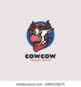 Vector Logo Illustration Cow Mascot Cartoon Style.