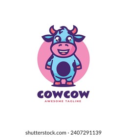 Vector Logo Illustration Cow Mascot Cartoon Style.