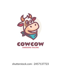 Vector Logo Illustration Cow Mascot Cartoon Style.