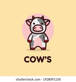 Vector Logo Illustration Cow Simple Mascot Style.