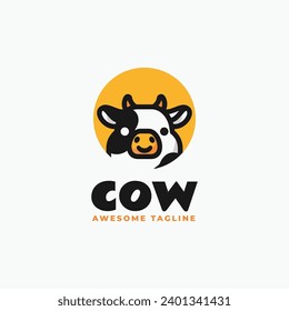 Vector Logo Illustration Cow Simple Mascot Style.