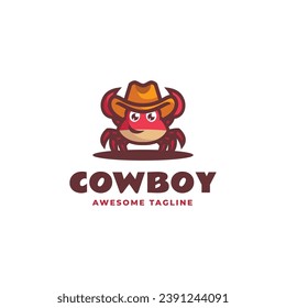 Vector Logo Illustration Cowboy Crab Mascot Cartoon Style.