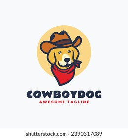 Vector Logo Illustration Cowboy Dog Mascot Cartoon Style.