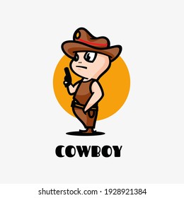 Vector Logo Illustration Cowboy Mascot Cartoon Style.