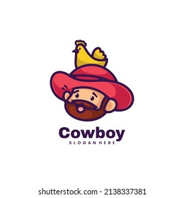 Vector Logo Illustration Cowboy Mascot Cartoon Style.