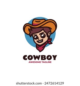 Vector Logo Illustration Cowboy Mascot Cartoon Style.