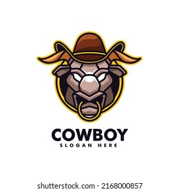 Logo Vector Ilustración Estilo Mascota Simple Cowboy.