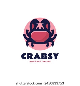 Vector Logo Illustration Crab Simple Mascot Style.