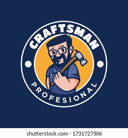 Vector Logo Illustration Crafts Man Vintage Badge Style.