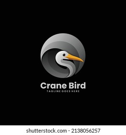 Vector Logo Illustration Crane Bird Gradient Colorful Style.