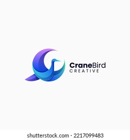 Vector Logo Illustration Crane Bird Gradient Colorful Style.