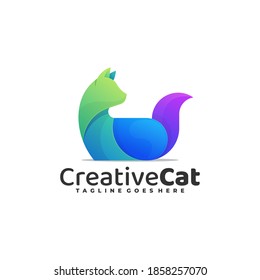 Vector Logo Illustration Creative Cat Gradient Colorful Style.