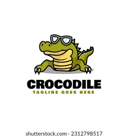 Vector Logo Illustration Crocodile Mascot Cartoon Style.