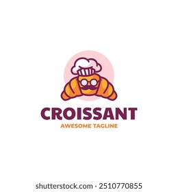 Vector Logo Ilustración Croissant Mascota Estilo de dibujos animados