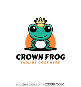 Vector Logo Illustration Crown Frog Mascot Cartoon Style.