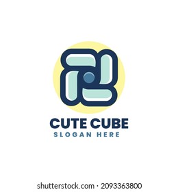 Vector Logo Illustration Cube Simple Mascot Style.