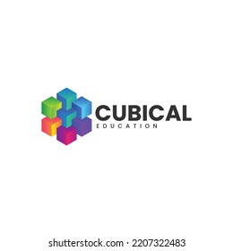 Ilustración del logotipo del vector Estilo de color gradiente cúbico