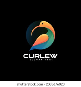 Vector Logo Illustration Curlew Gradient Colorful Style.