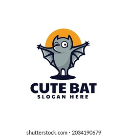Vector Logo Illustration Cute Bat Mascot Cartoon Style.