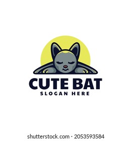Vector Logo Illustration Cute Bat Mascot Cartoon Style.