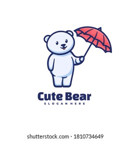 Vector Logo Illustration Cute Bear Simple Mascot Style.
