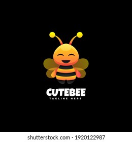 Vector Logo Illustration Cute Bee Gradient Colorful Style.