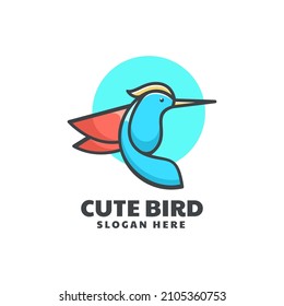 Vector Logo Illustration Cute Bird Simple Mascot Style.