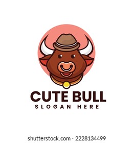 Vector Logo Illustration Cute Bull Mascot Cartoon Style