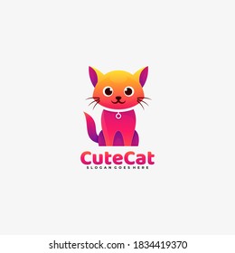 Vector Logo Illustration Cute Cat Gradient Colorful Style.