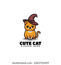 Vector Logo Illustration Cute Cat Mascot Cartoon Style.