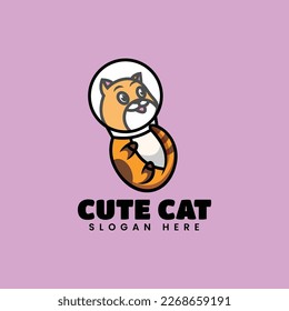 Vektorlogo Illustration Cute Cat Mascot Cartoon Stil.