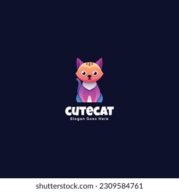 Vector Logo Illustration Cute Cat Gradient Colorful Style.