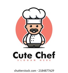 Vektorlogo Illustration Cute Chef Mascot Cartoon Stil.