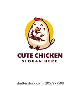 Vector Logo Illustration Cute Chicken Mascot Cartoon Style.