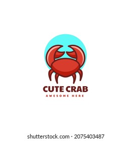 Vector Logo Illustration Cute Crab Simple Mascot Style.